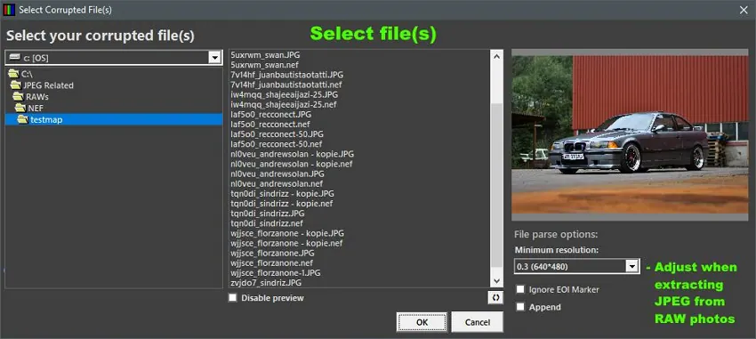 select corrupted images and resolution