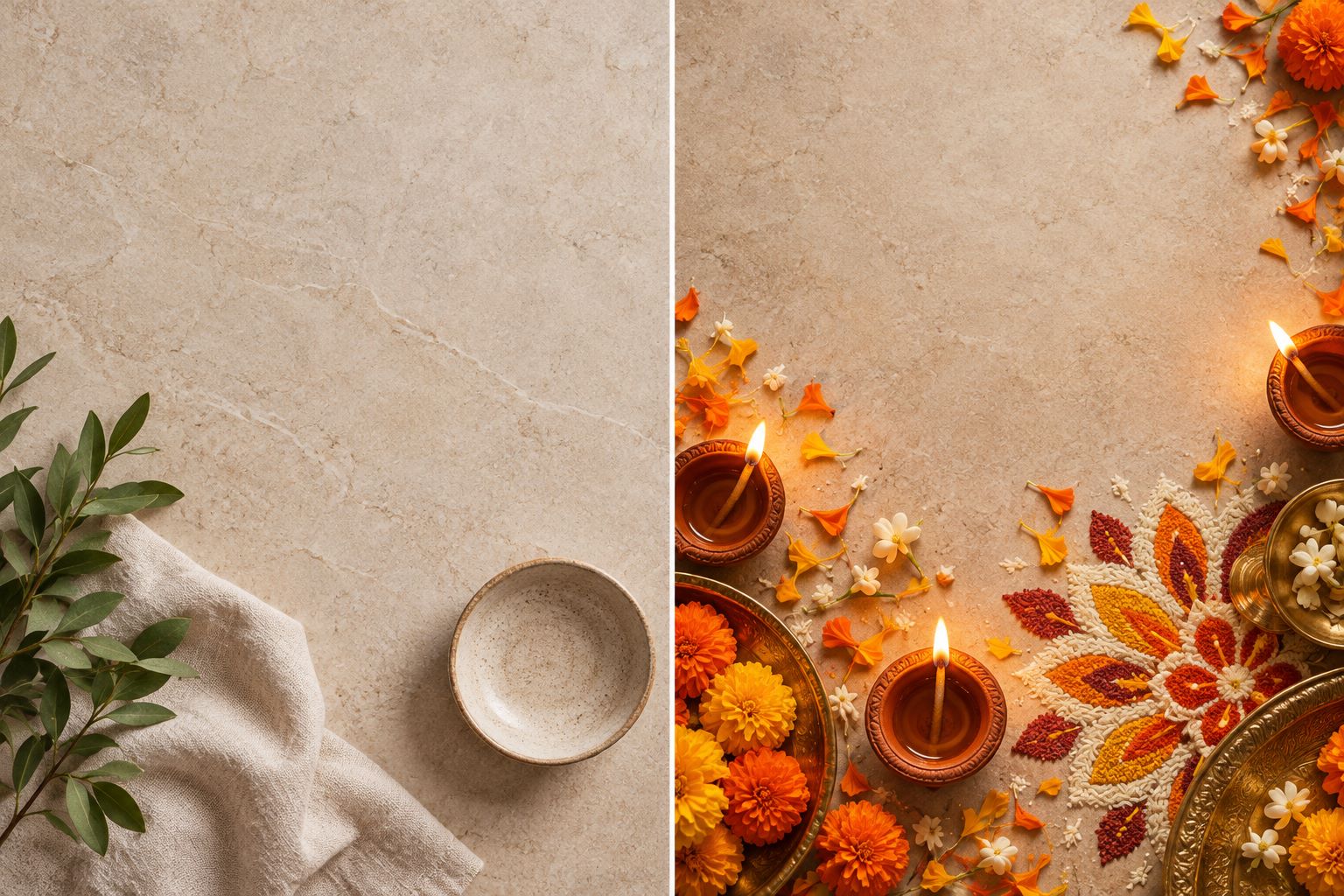 diwali couple portrait before and after AI photo editing