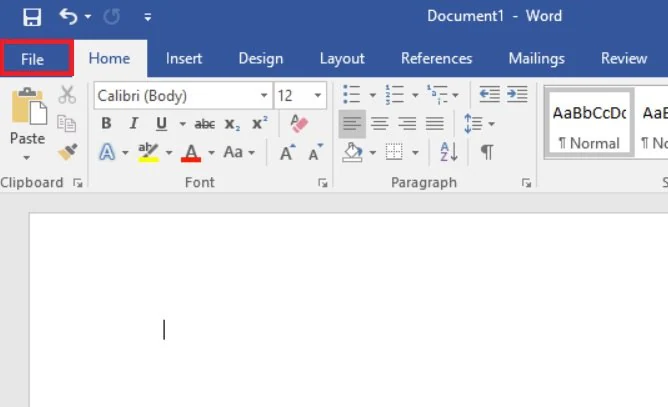 microsoft word file tab