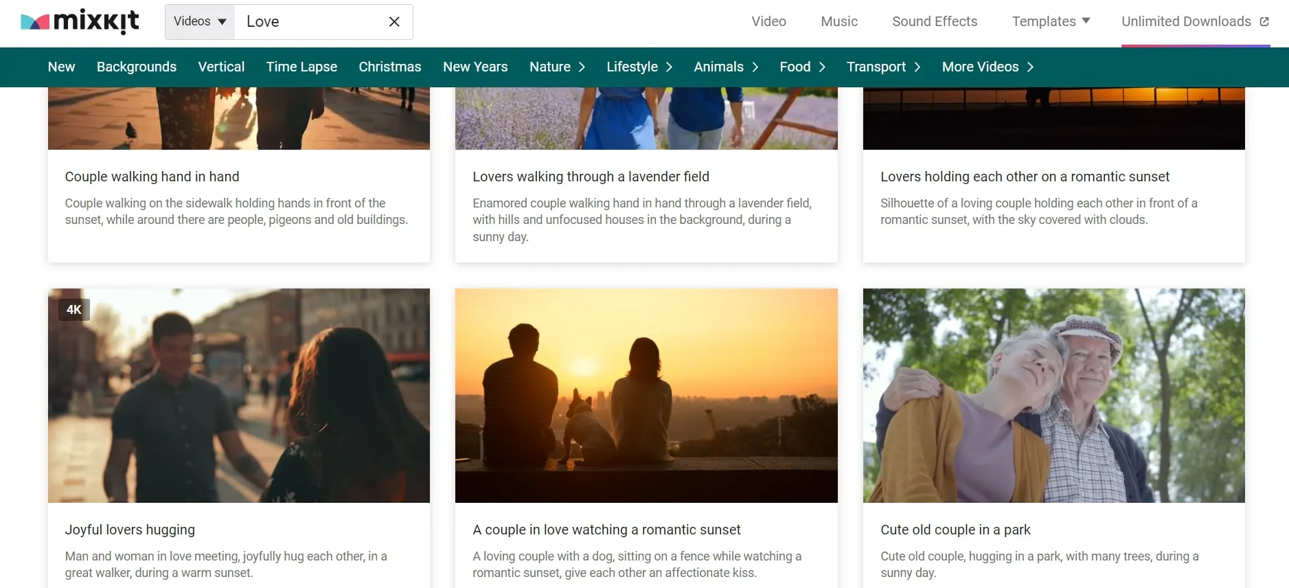 browse mixkit love videos
