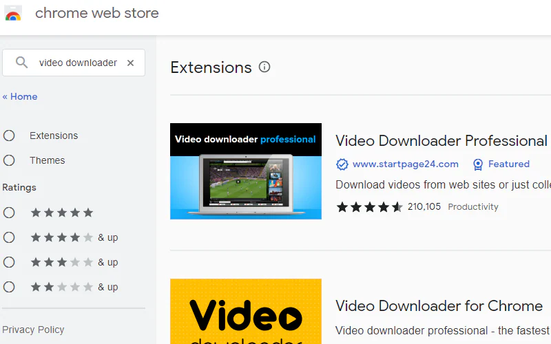 video download chrome web store