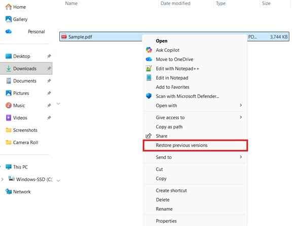 restore previous versions
