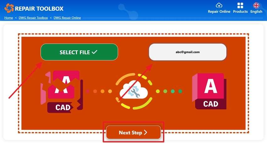 select file at repair toolbox
