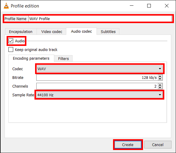 activar los parámetros de codificación