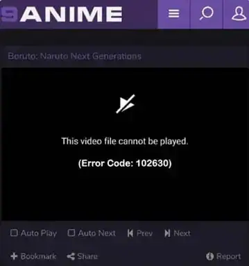 9anime código de erro 102630