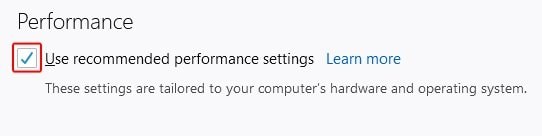 use recommended performance settings
