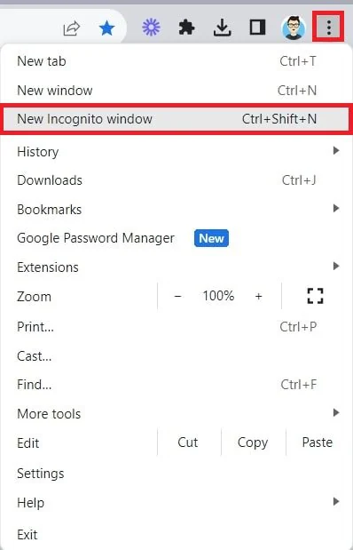 new incognito window