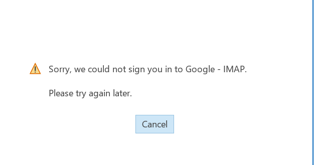 error of not being able to sign in to google
