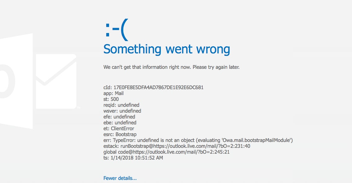 error when logging into outlook hotmail