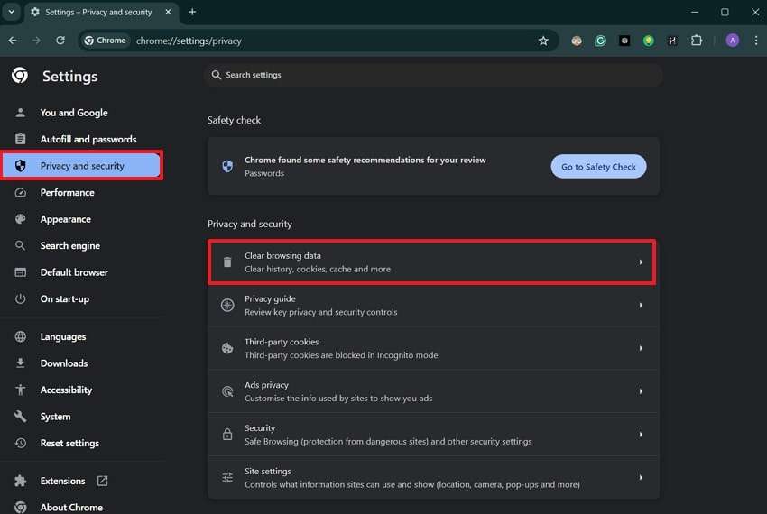 get clear browsing data option