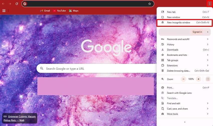 open a new incognito window
