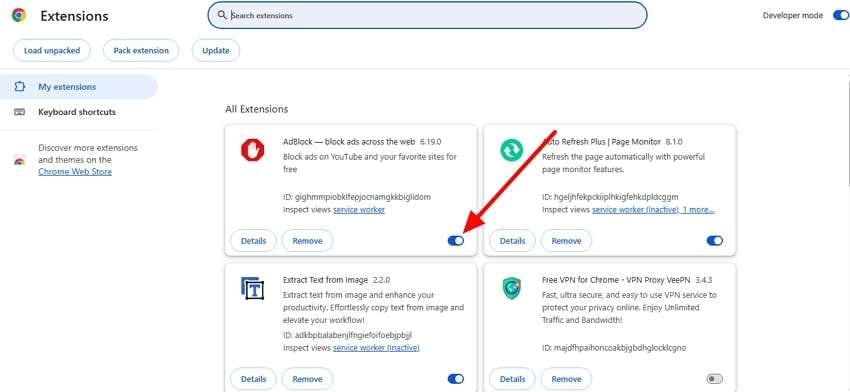disable extensions temporarily