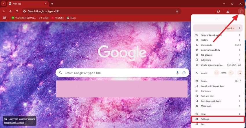 continue to access chrome settings