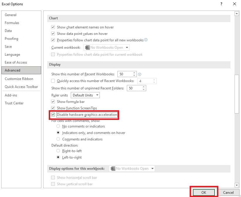 disabling graphics acceleration display