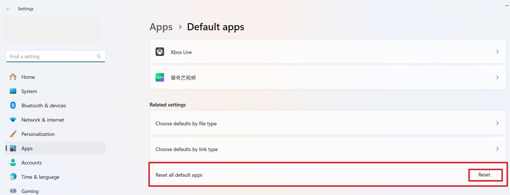 reset all default apps