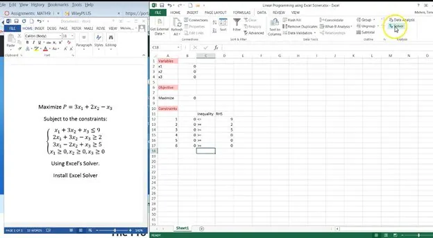 linear programming in excel solver