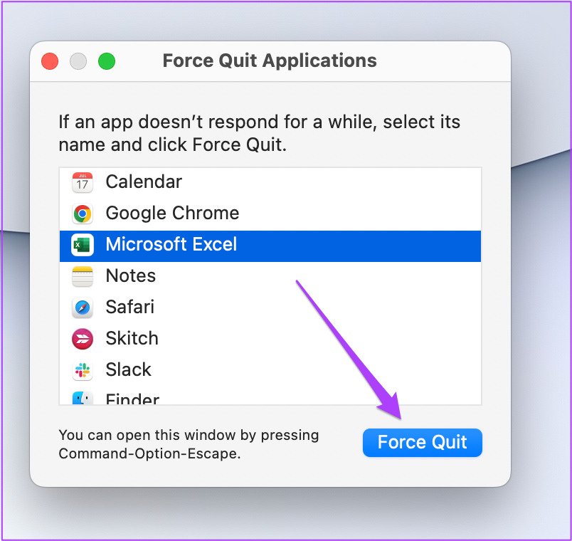 force quit excel on mac  