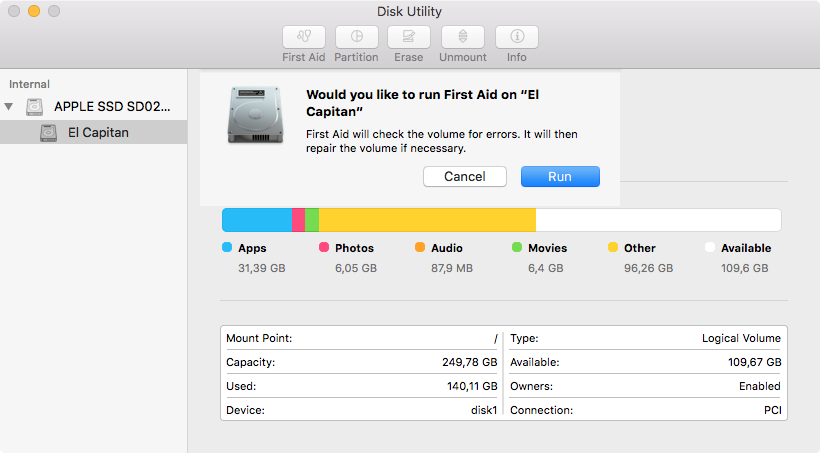 first aid disk utility 