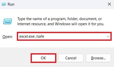 type excel.exe /safe