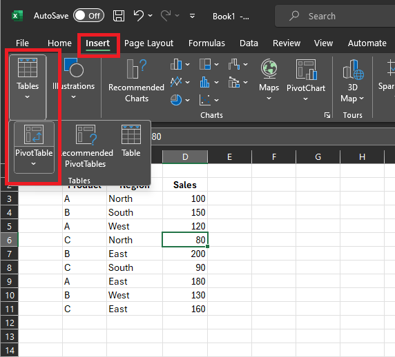 go to pivot table