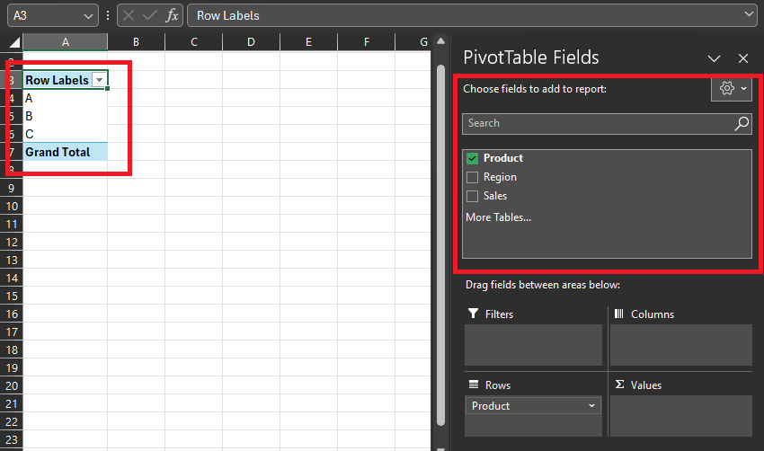 navigate pivot table