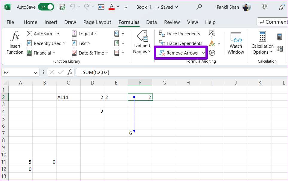 Rimuovi le frecce in Excel