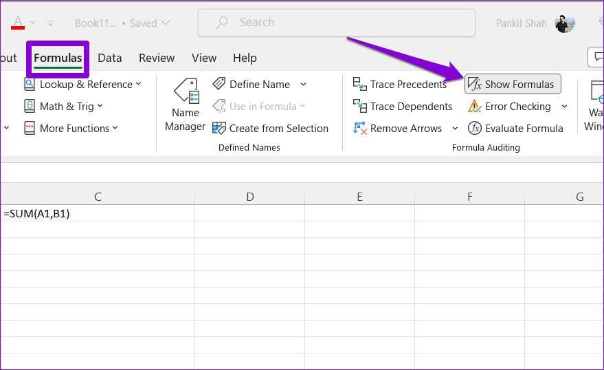 show formulas in excel