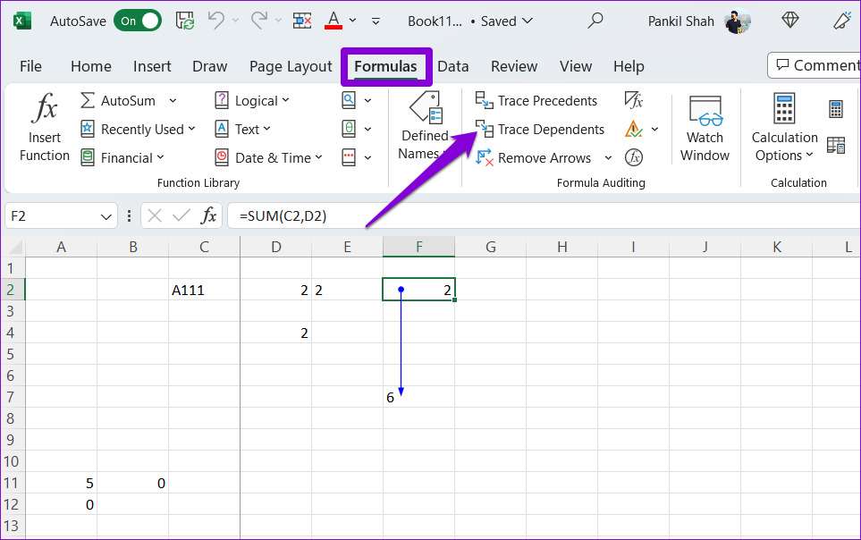 trace dependents in excel