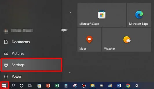 click settings under the start menu