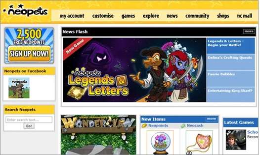 neopets user interface