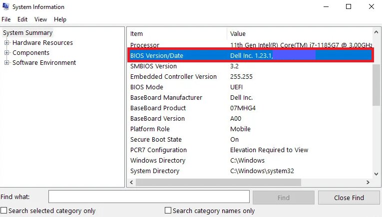 look for bios version/date