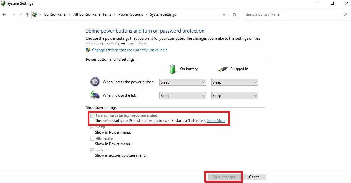 turn on fast startup
