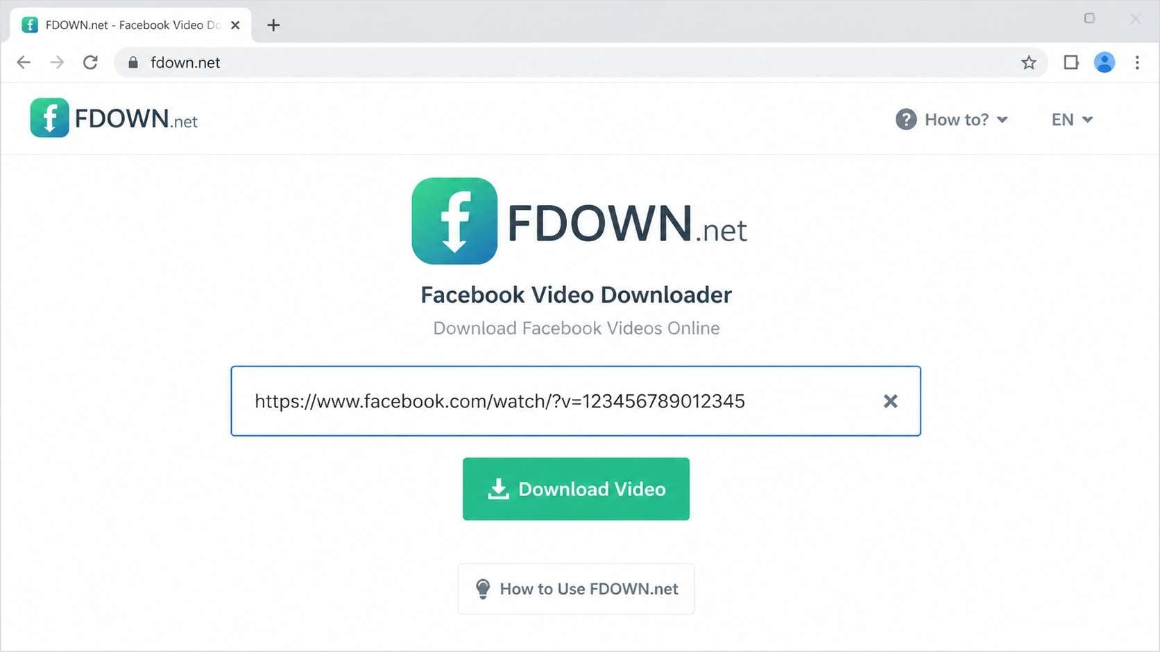 fdown online video downloader page with pasted url and download button