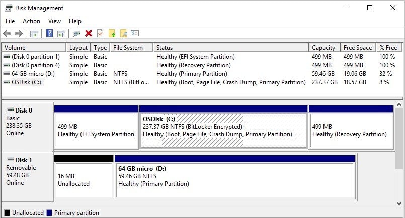 disk management option in windows