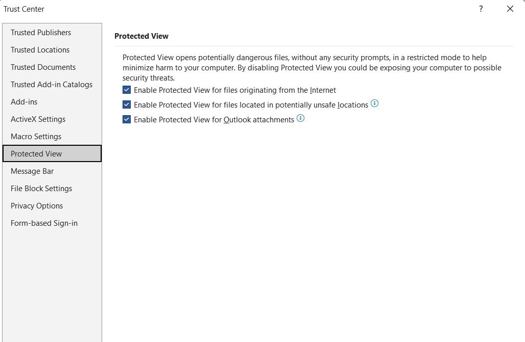 enable protected view 