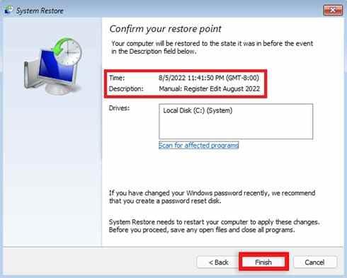 system restore