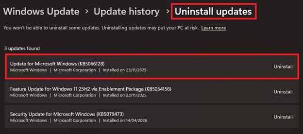 uninstall update