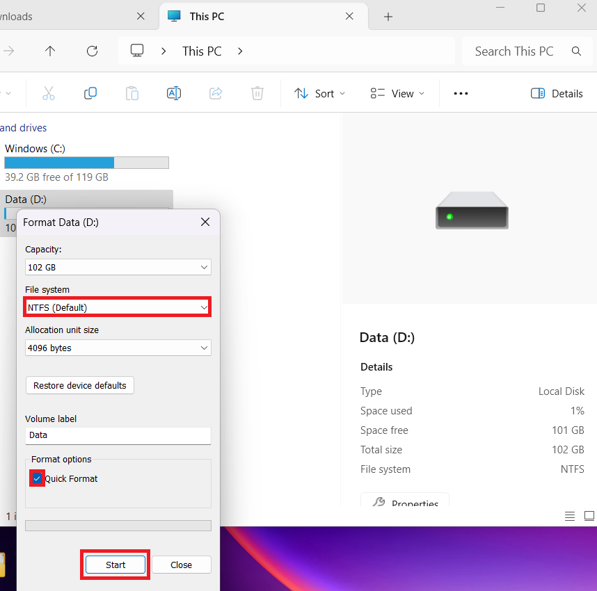 format drive data