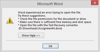 file not able to open using word
