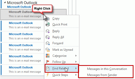 search related messages in outlook