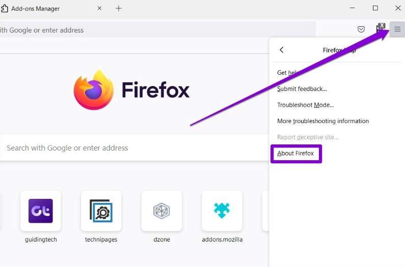 open the about firefox section