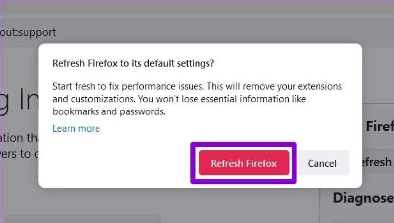 reset the firefox browser