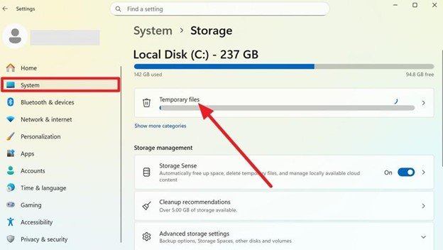 go to storage section