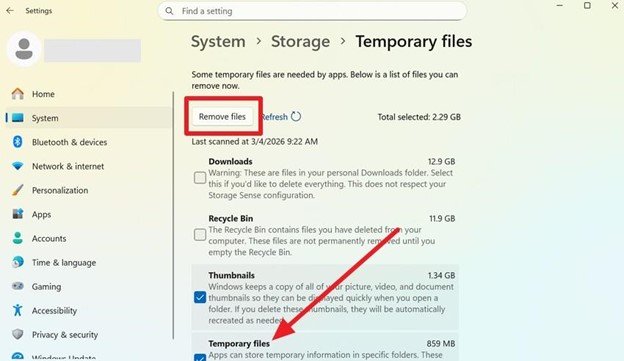 pick remove files option