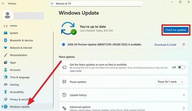 pick check for updates