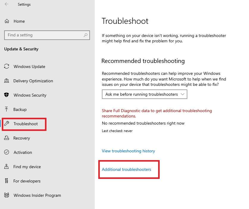 accessing the troubleshoot feature on windows 