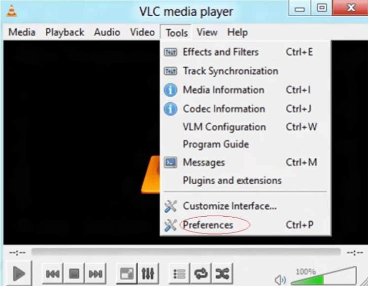 open preferences in vlc