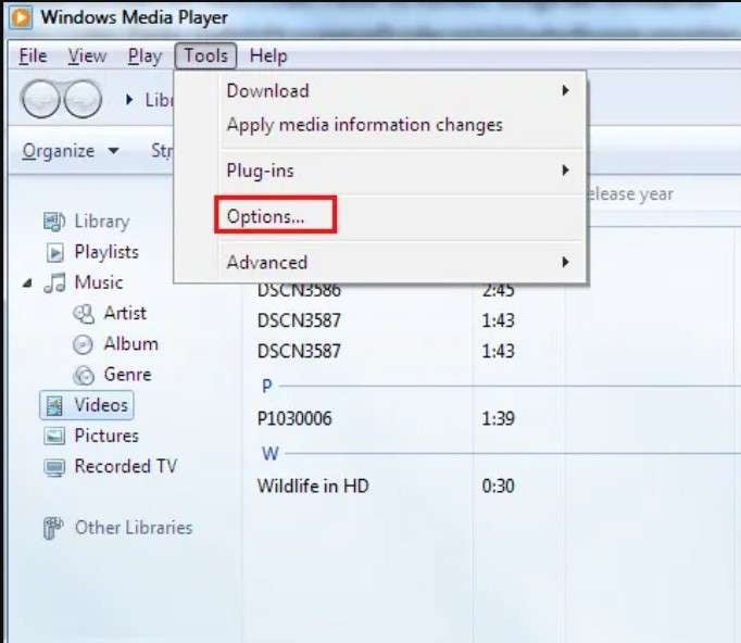 tools section in windows media player