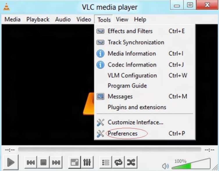 open preferences in vlc