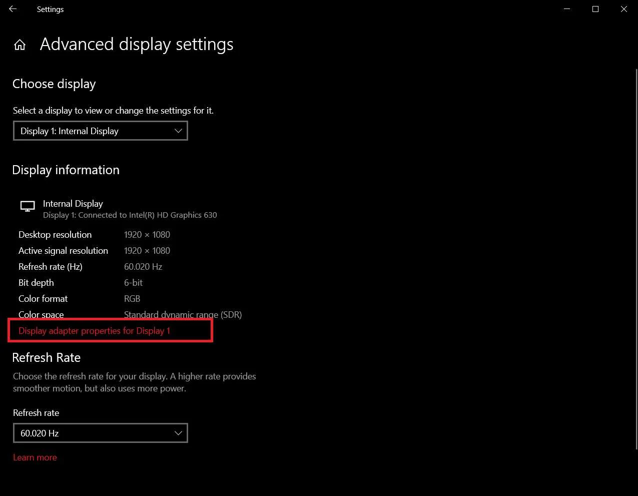 displaying adapter properties